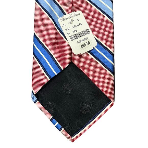 Brooks Brothers 346 Red Light Blue Royal Diagonal Stripes 100% Silk Tie NEW Tags - Picture 2 of 5